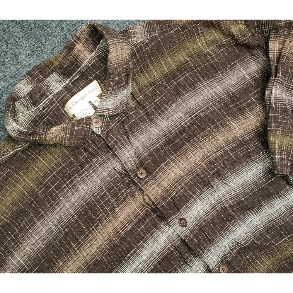 Territory Ahead Linen Shirt Mens XL Brown Short Sleeve